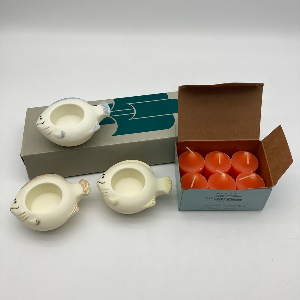 PartyLite Aqua Pals Fish Tealight Candle Holders P7144 Box Orange Sherbet Votive